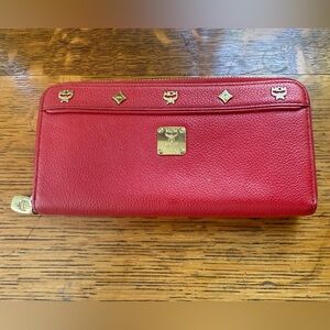 MCM Red Leather Zipper Wallet